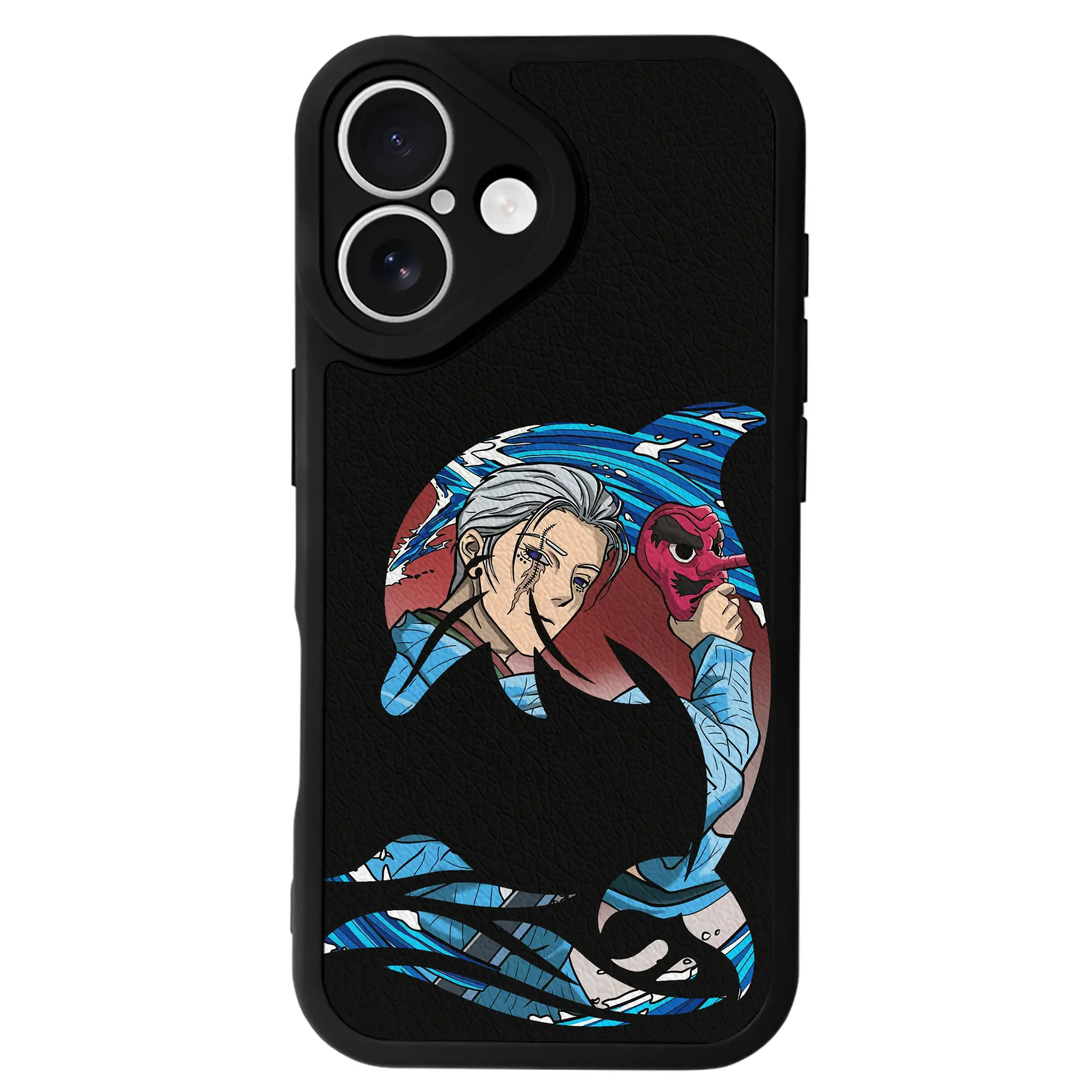 鬼滅の刃 グッズ,鱗滝 左近次 - IPhone 16シリーズ対応 ・ シリコンスマホケース ・ レザー調 ・ 高精度フィット ・ 耐衝撃 ・ ワイヤレス充電対応 ・ 精密カット